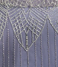 Pisarro Nights Beaded Mesh Short Sleeve V-Neck Long Sheath Dress