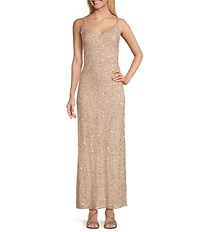 Pisarro Nights Beaded Mesh V-Neck 3/4 Sleeves A-Line 2-Piece Jacket Dress