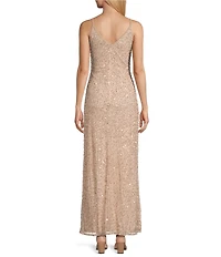 Pisarro Nights Beaded Mesh V-Neck 3/4 Sleeves A-Line 2-Piece Jacket Dress