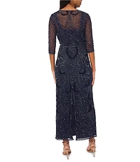 Pisarro Nights Beaded Mesh V-Neck 3/4 Sleeves Jacket Dress