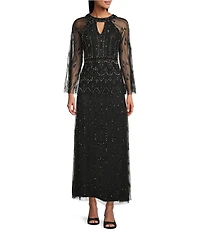 Pisarro Nights Bell Sleeve Beaded Colum Gown