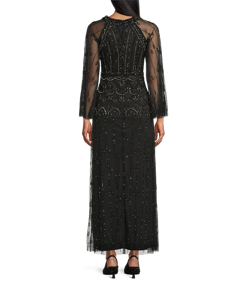 Pisarro Nights Bell Sleeve Beaded Colum Gown