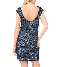 Pisarro Nights Boat Neck Cap Sleeves Crochet Sheath Dress