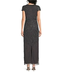 Pisarro Nights Cap Sleeve Beaded Illusion Neck Dress