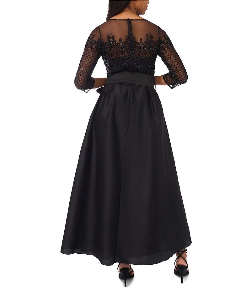 Pisarro Nights Illusion Sleeve Beaded Top With Taffeta Skirt Dress
