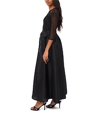 Pisarro Nights Illusion Sleeve Beaded Top With Taffeta Skirt Dress