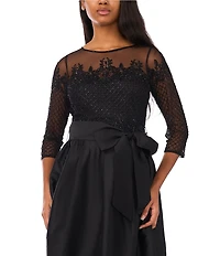 Pisarro Nights Illusion Sleeve Beaded Top With Taffeta Skirt Dress