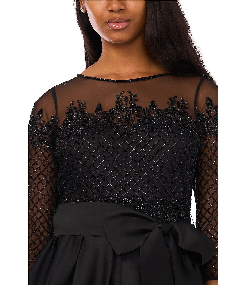 Pisarro Nights Illusion Sleeve Beaded Top With Taffeta Skirt Dress