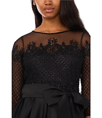 Pisarro Nights Illusion Sleeve Beaded Top With Taffeta Skirt Dress