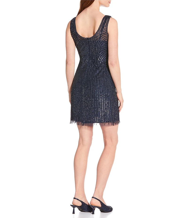 Pisarro Nights Mesh Crew Neck Sleeveless Beaded Sheath Dress