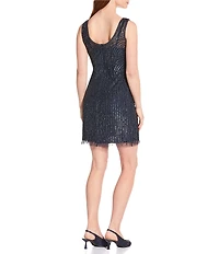 Pisarro Nights Mesh Crew Neck Sleeveless Beaded Sheath Dress