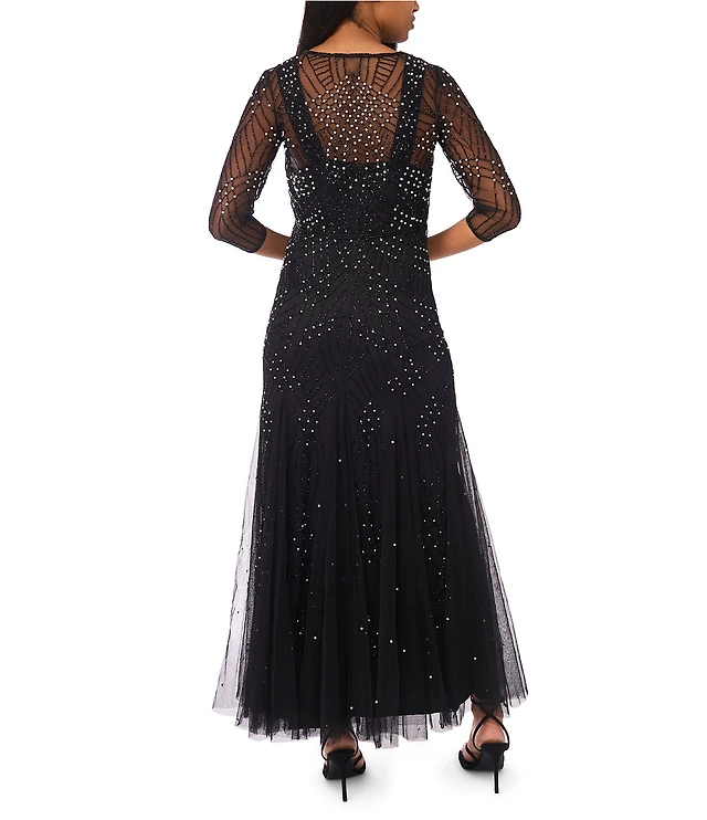 Xscape Caviar Beaded Mesh Short Sleeve Crew Neck Jersey Sheath Gown at Hamilton Place in Chattanooga, TN Xscape Caviar Beaded Mesh Short Sleeve Crew Neck Jersey Sheath Gown at Hamilton Place in Chattanooga, TN