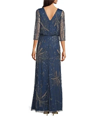 Pisarro Nights Petite Size 3/4 Sleeve Bead Blouson Long Sleeve Gown