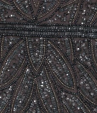 Pisarro Nights Petite Size Allover Beaded Mesh Illusion Neck Long Gown