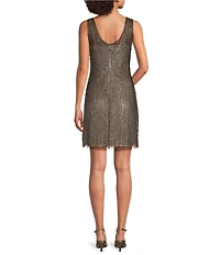 Pisarro Nights Petite Size Beaded Mesh Illusion Neckline Sleeveless Dress
