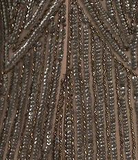Pisarro Nights Petite Size Beaded Mesh Illusion Neckline Sleeveless Dress