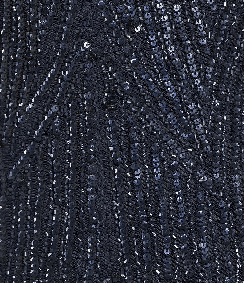 Pisarro Nights Petite Size Beaded Mesh Illusion Neckline Sleeveless Dress