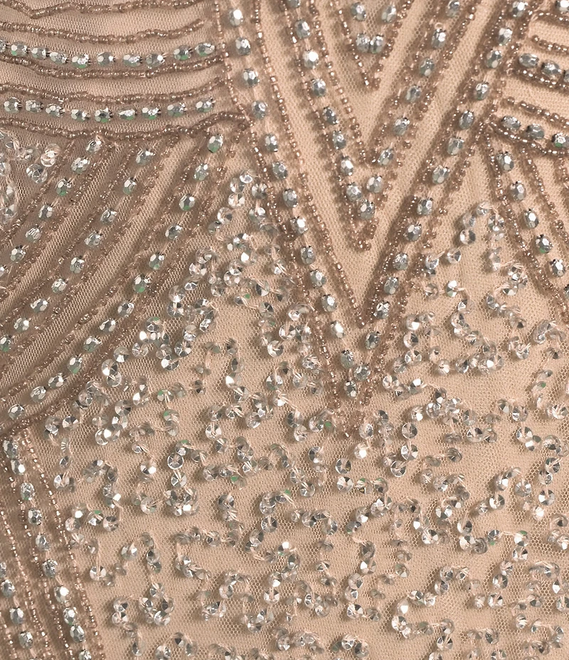 Pisarro Nights Petite Size Beaded V-Neck Short Sleeve Midi Sheath Dress