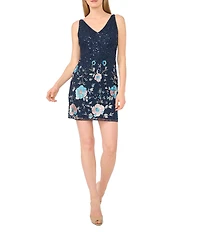 Pisarro Nights Petite Size Floral Sequin Mesh Mini Dress