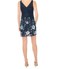 Pisarro Nights Petite Size Floral Sequin Mesh Mini Dress
