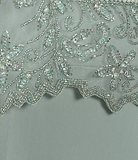 Pisarro Nights Petite Size Illusion Neck 3/4 Sleeve Beaded A-Line Dress