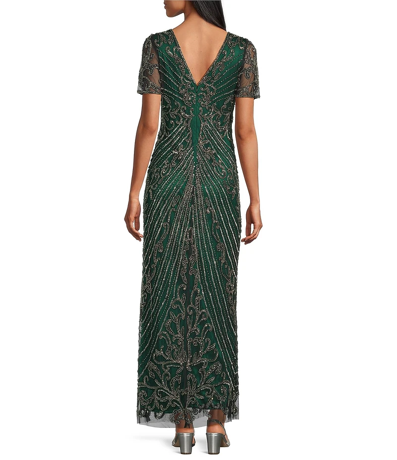 Pisarro Nights Petite Size Short Sleeve Beaded Gown
