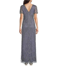 Pisarro Nights Petite Size Short Sleeve Beaded Gown