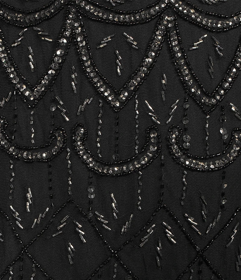 Pisarro Nights Plus Size 3/4 Mesh Sleeve Beaded Colum Gown