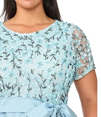 Pisarro Nights Plus Size Beaded Mesh Short Sleeve Dress