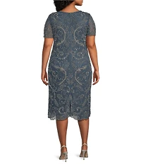 Pisarro Nights Plus Size Beaded Mesh Short Sleeve Midi Gown