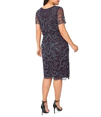 Pisarro Nights Plus Size Beaded Mesh Short Sleeve Midi Gown