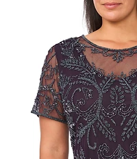 Pisarro Nights Plus Size Beaded Mesh Short Sleeve Midi Gown