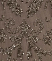Pisarro Nights Plus Size Beaded Mesh Short Sleeve Midi Gown
