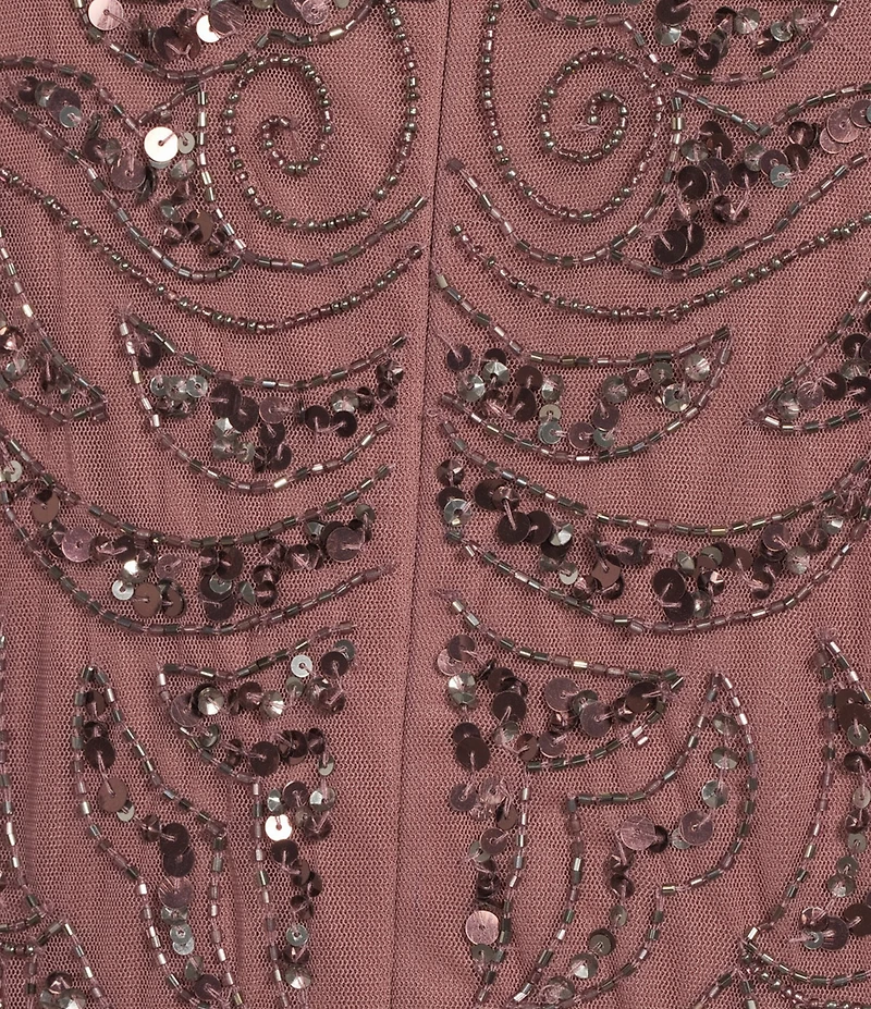 Pisarro Nights Plus Size Beaded Sequin Boat Neck Illusion 3/4 Sleeve Gown