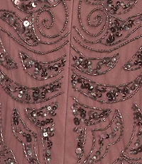 Pisarro Nights Plus Size Beaded Sequin Boat Neck Illusion 3/4 Sleeve Gown