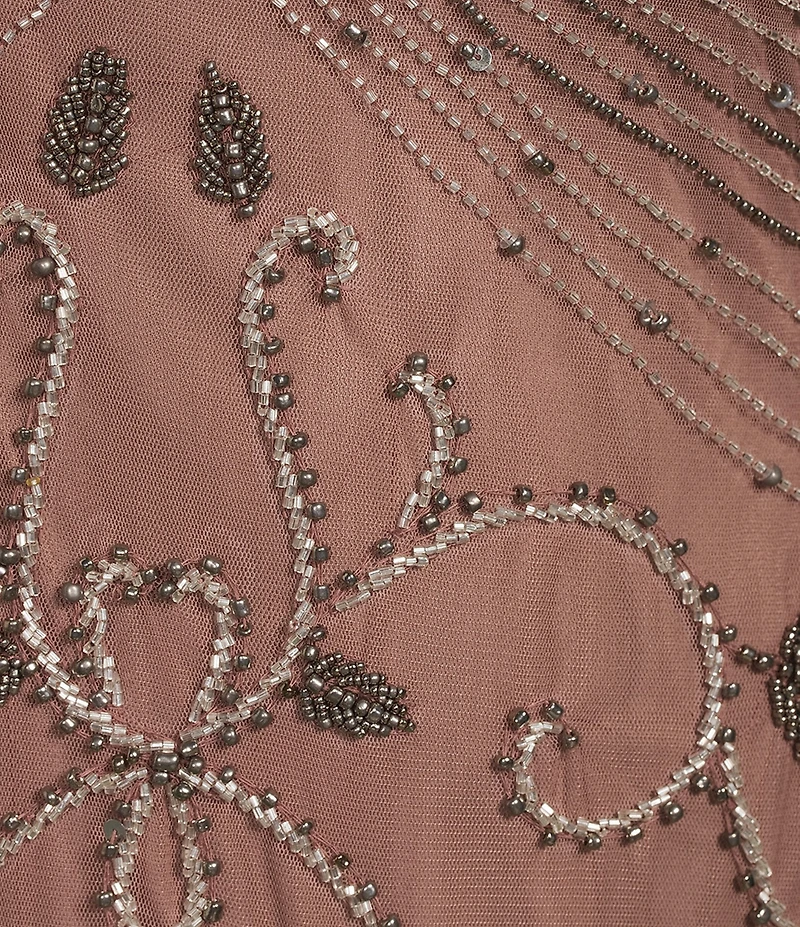 Pisarro Nights Plus Size Size V-Neck Short Sleeve Beaded Gown