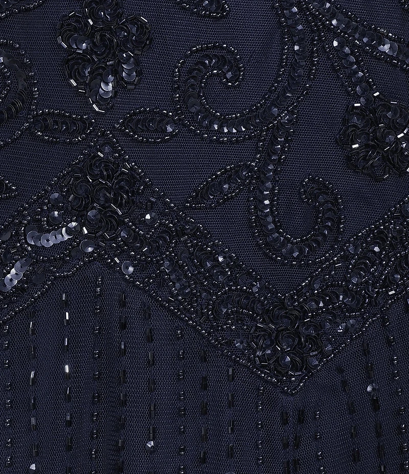 Pisarro Nights Plus Size V-Neck Short Sleeve Beaded Sheath Gown