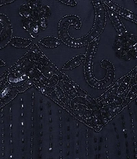Pisarro Nights Plus Size V-Neck Short Sleeve Beaded Sheath Gown