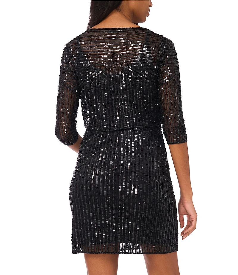 Pisarro Nights Beaded Mesh Crew Neck 3/4 Sleeve Jacket Dress