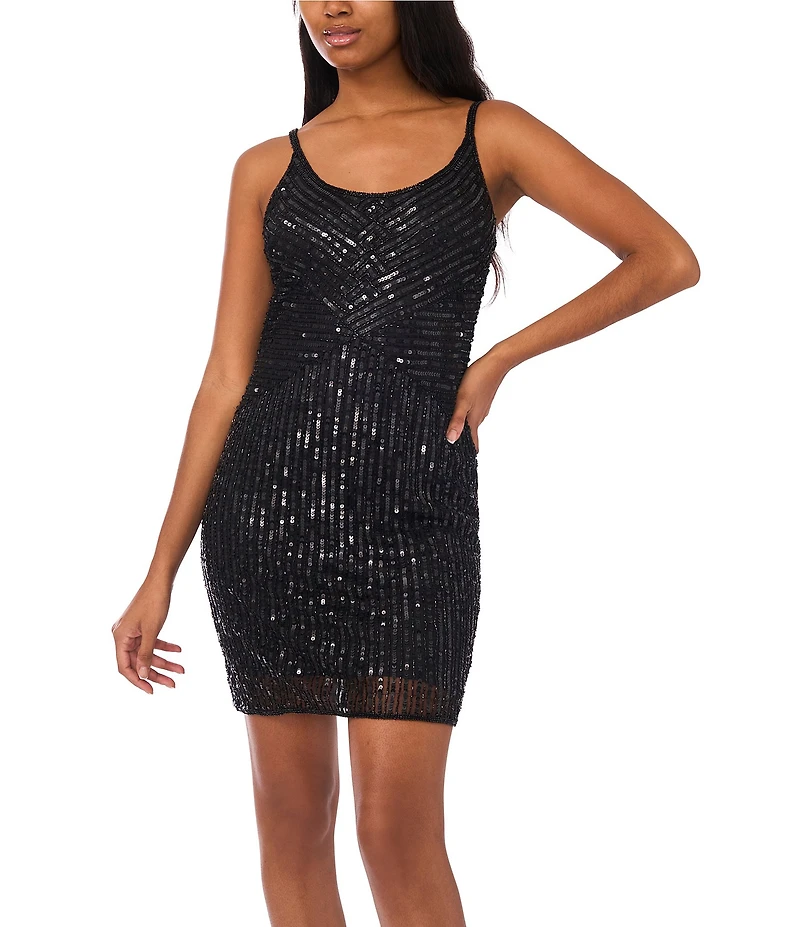 Pisarro Nights Beaded Mesh Crew Neck 3/4 Sleeve Jacket Dress