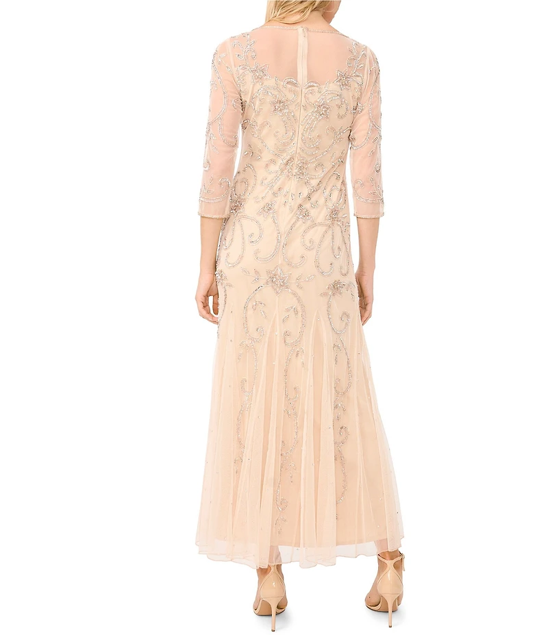 Pisarro Nights Short 3/4 Sleeve Beaded Mesh Gown