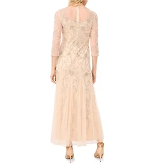 Pisarro Nights Short 3/4 Sleeve Beaded Mesh Gown