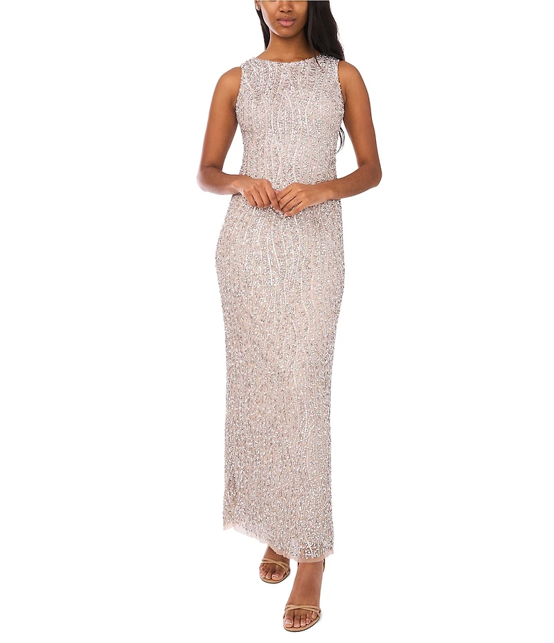 Pisarro Nights Sleeveless Crew Neck Sequin Column Gown