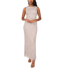 Pisarro Nights Sleeveless Crew Neck Sequin Column Gown