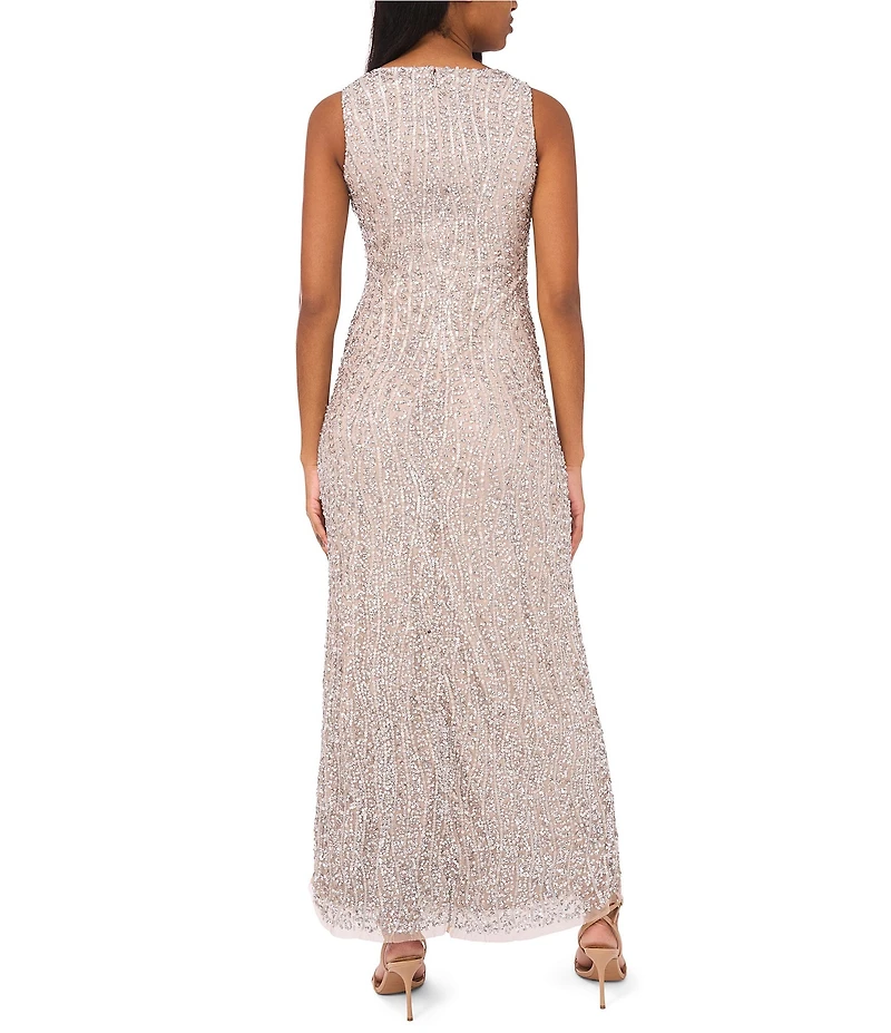 Pisarro Nights Sleeveless Crew Neck Sequin Column Gown