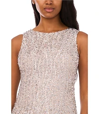 Pisarro Nights Sleeveless Crew Neck Sequin Column Gown