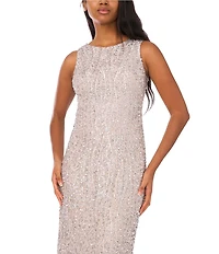 Pisarro Nights Sleeveless Crew Neck Sequin Column Gown