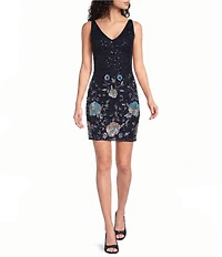 Pisarro Nights V Neck Beaded Sequin Mini Dress