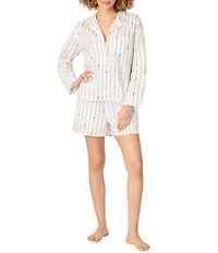 PJ Salvage Afterparty Long Sleeve Notch Collar Woven Poplin Anchor Print Shorty Pajama Set