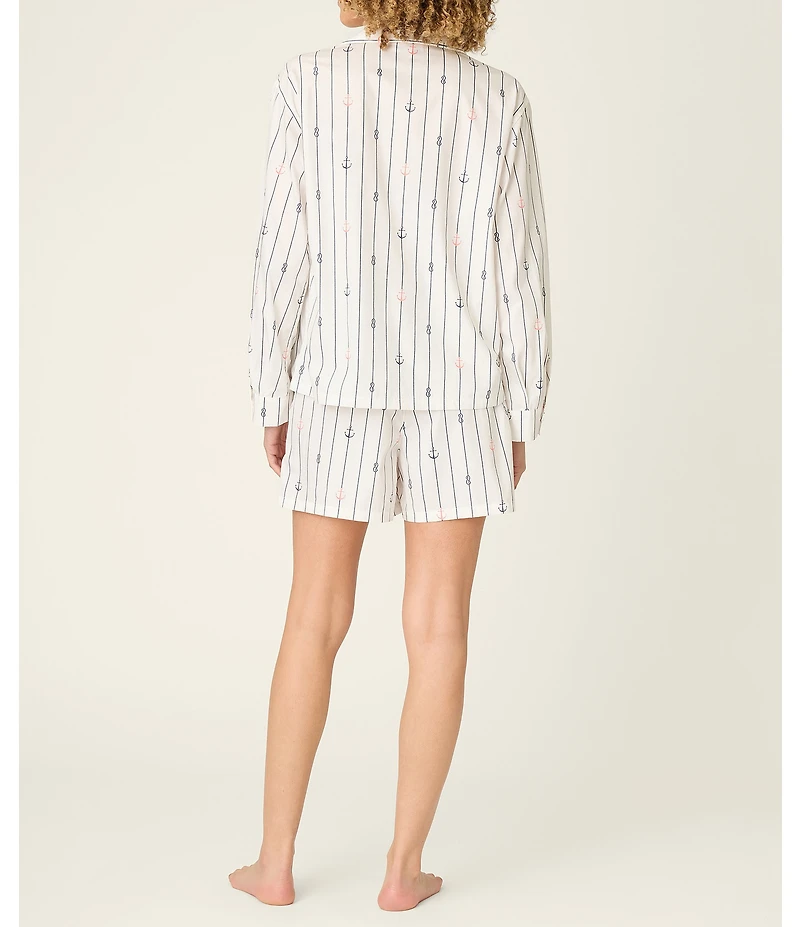PJ Salvage Afterparty Long Sleeve Notch Collar Woven Poplin Anchor Print Shorty Pajama Set